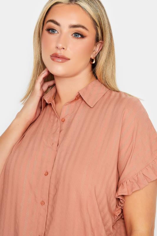 YOURS Plus Size Coral Orange Frill Sleeve Collared Shirt | Yours Clothing 4