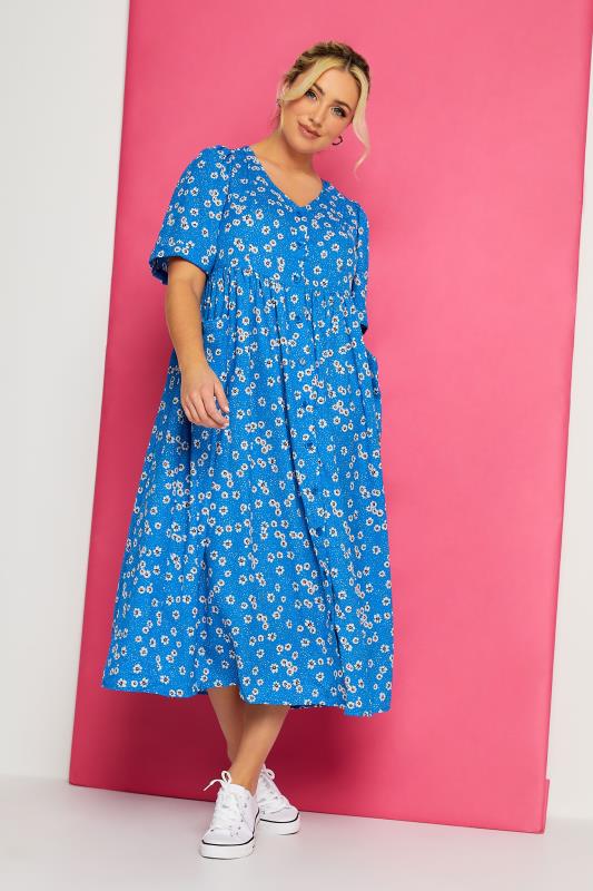 YOURS Plus Size Blue Daisy Print Smock Dress | Yours Clothing 5