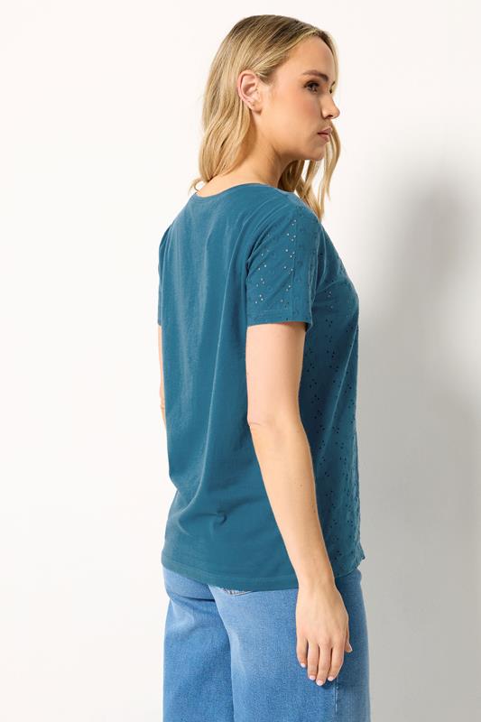 LTS Tall Women's Teal Blue Broderie Anglaise Front T-Shirt | Long Tall Sally 2