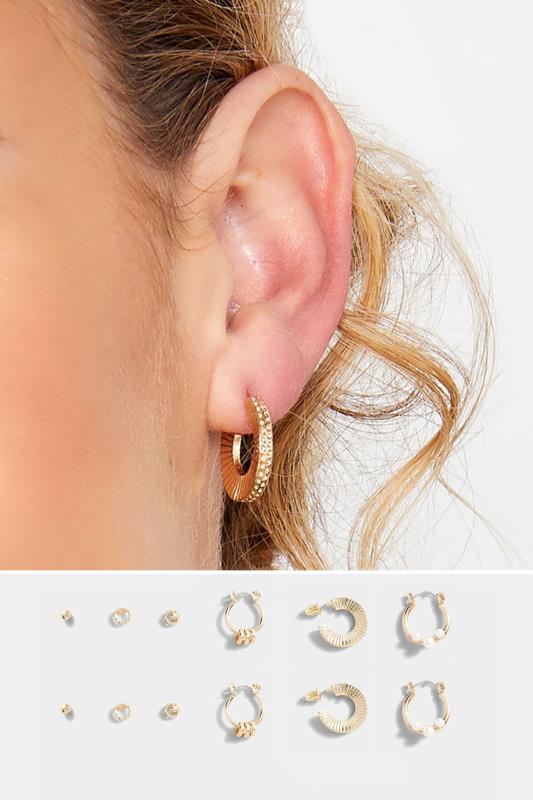  6 PACK Gold Tone Hoop & Stud Earrings | Yours Clothing 1