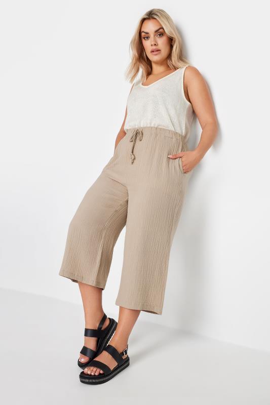 YOURS Plus Size Stone Brown Cheesecloth Culottes | Yours Clothing 2