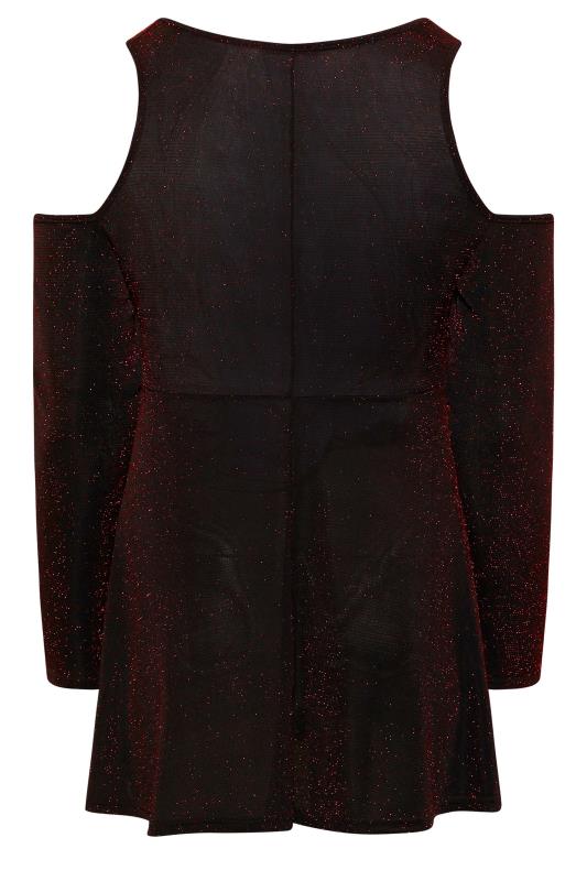 LIMITED COLLECTION Plus Size Black & Red Glitter Cold Shoulder Top | Yours Clothing 7