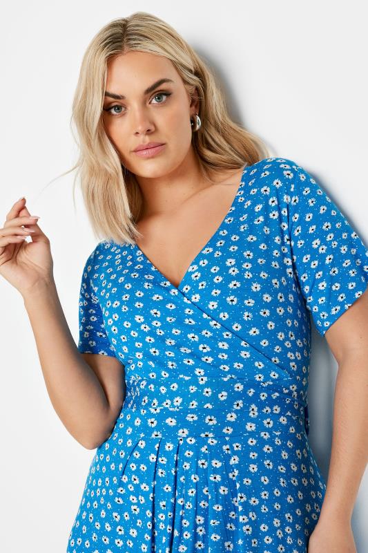 YOURS Plus Size Blue Ditsy Floral Print Maxi Wrap Dress | Yours Clothing 4