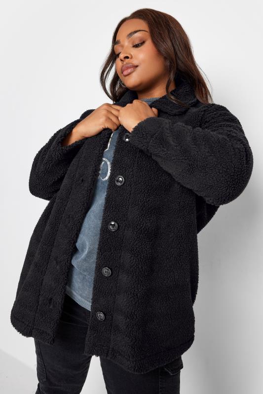 YOURS Plus Size Black Teddy Fleece Jacket | Yours Clothing 4