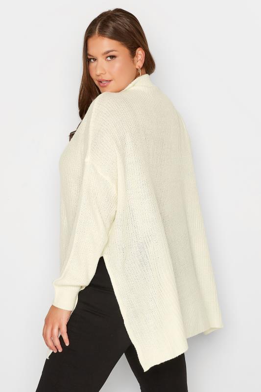 Plus Size Curve Cream Quarter Zip Knitted Jumper | Yours Clothing 3