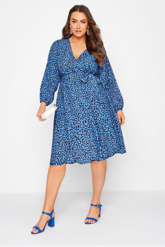 YOURS LONDON Plus Size Blue Leopard Print Wrap Dress |Yours Clothing 2
