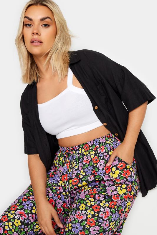 LIMITED COLLECTION Plus Size Black Ditsy Floral Print Drawstring Wide Leg Trousers | Yours Clothing 4