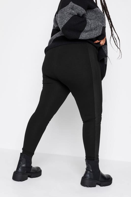 YOURS Plus Size Black Faux Leather Side Stripe Leggings | Yours Clothing 4