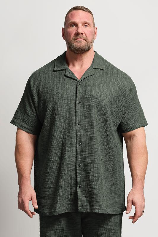 BadRhino Big & Tall Green Textured Revere Shirt | BadRhino 1