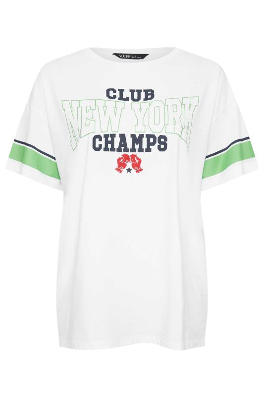 YOURS Plus Size White 'New York Champs' Varsity T-Shirt | Yours Clothing 5
