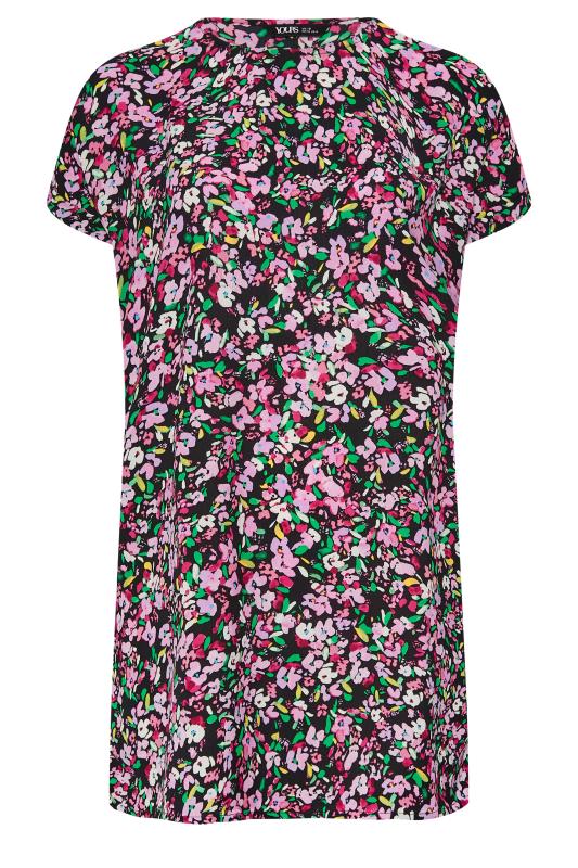YOURS Plus Size Black & Pink Floral Print Shift Dress | Yours Clothing 6