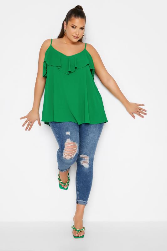 LIMITED COLLECTION Curve Apple Green Frill Cami Top 2