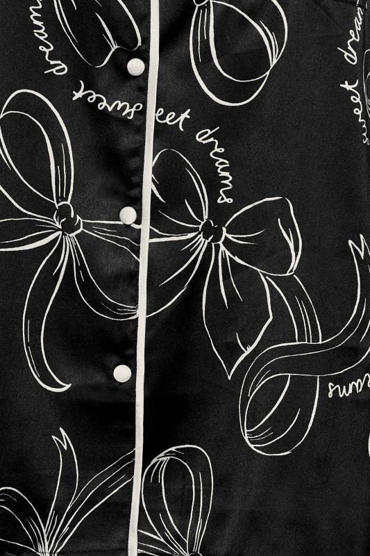 Curve Black & White Bow Print Satin Pyjama Set | Yours Clothing 3