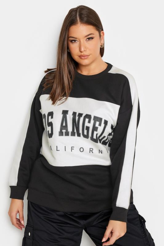 YOURS Curve Black 'Los Angeles' Slogan Varsity Sweatshirt | Yours Clothing 4
