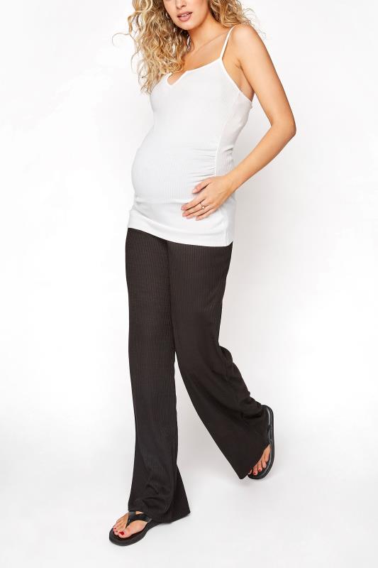 LTS Maternity Black Ribbed Wide Leg Trousers_A.jpg