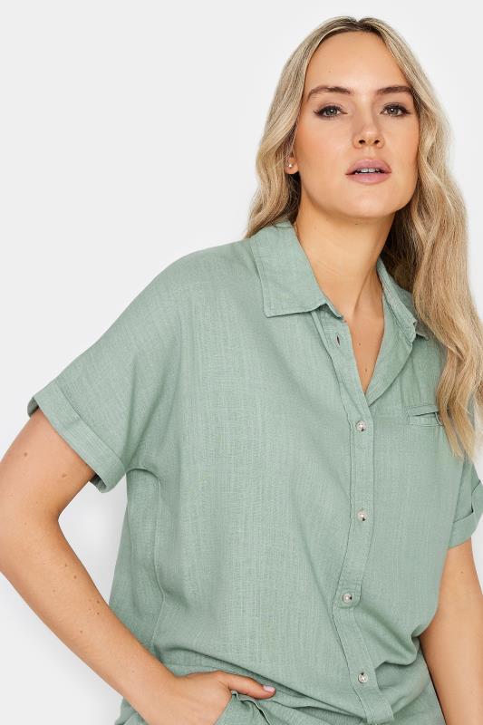 LTS Tall Womens Sage Green Linen Short Sleeve Shirt | Long Tall Sally 4