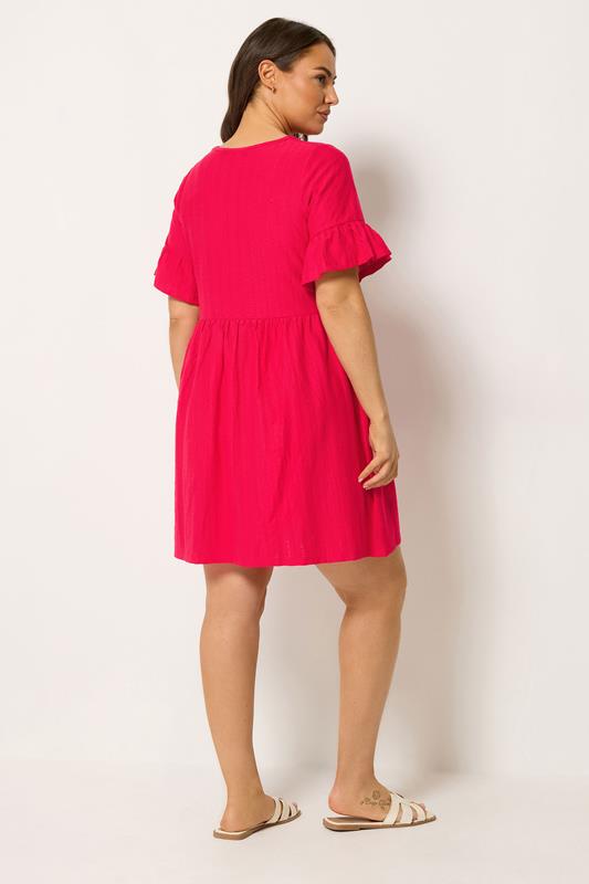 YOURS Plus Size Red Sleeve Anglaise Tunic Mini Dress | Yours Clothing 2