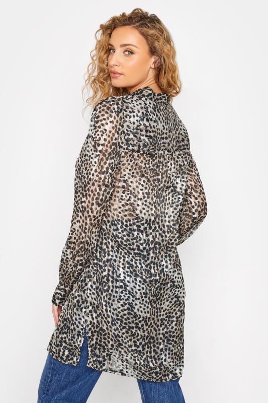 LTS Tall Beige Brown Leopard Print Longline Shirt 3