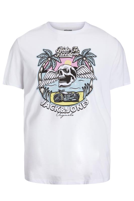 JACK & JONES Big & Tall White Skull Beach Print T-Shirt | BadRhino 2