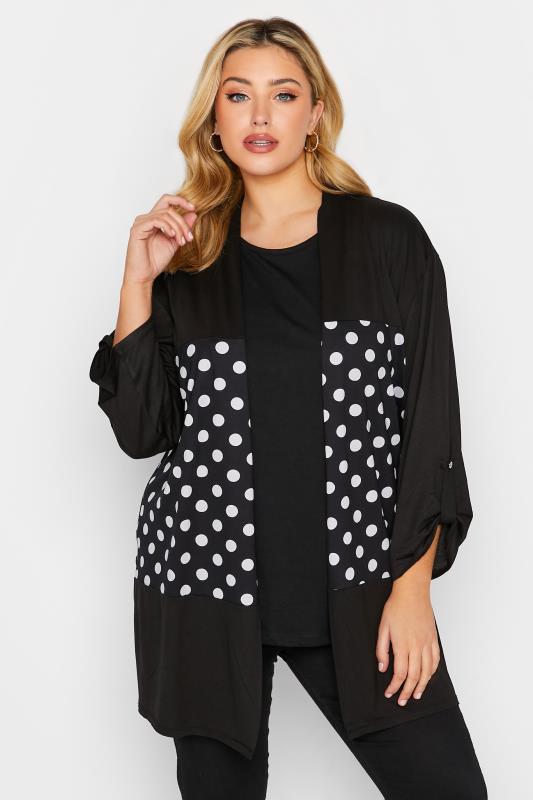 Plus Size Black Polka Dot Colour Block Cardigan | Yours Clothing 1