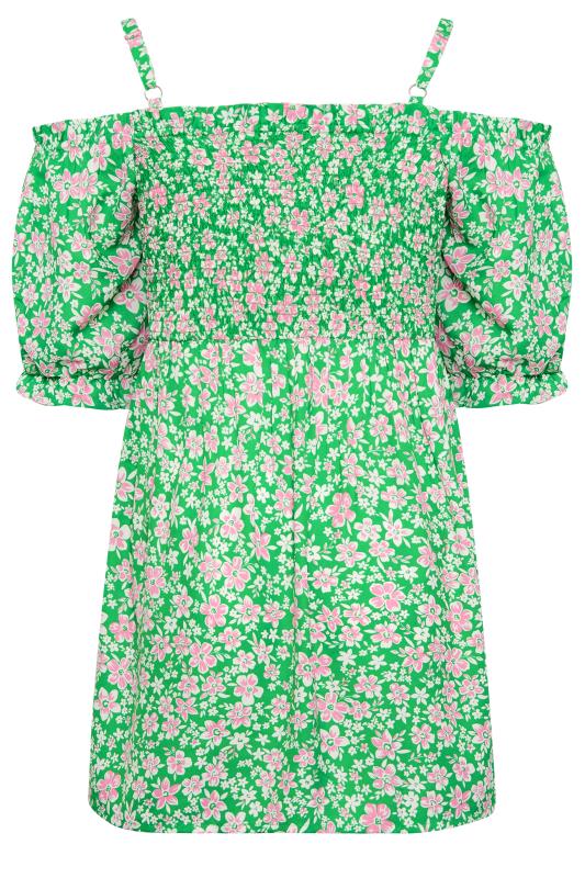 Plus Size Green Floral Print Cold Shoulder Top | Yours Clothing  8