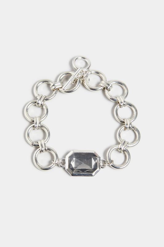  Silver Stone Embellished Chunky Chain Bracelet