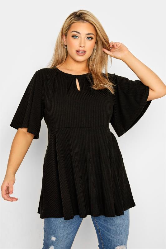 LIMITED COLLECTION Plus Size Black Keyhole Peplum Top | Yours Clothing  1