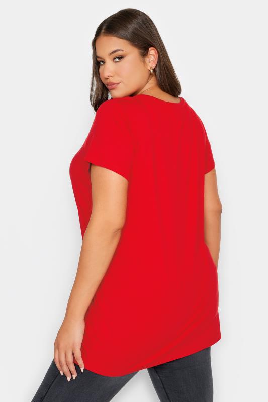 YOURS Curve Plus Size Red Glitter Heart Print T-Shirt | Yours Clothing  3