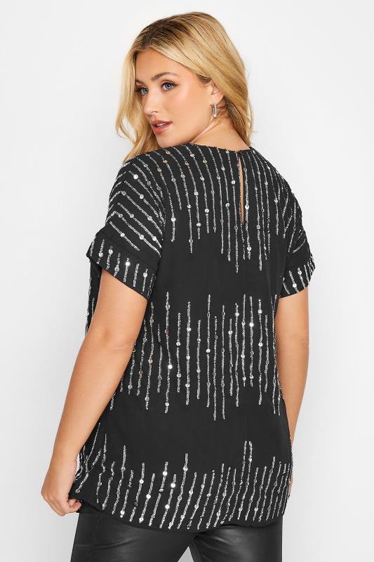 Plus Size LUXE Curve Black Sequin Hand Embellished Top | Yours Clothing 3