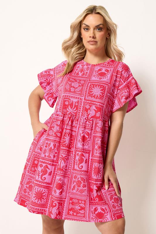  YOURS Tunikakleid in Rosa mit verschiedenen Muscheldetails