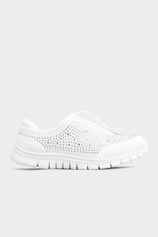 White Diamante Embellished Trainer In Extra Wide EEE Fit 3