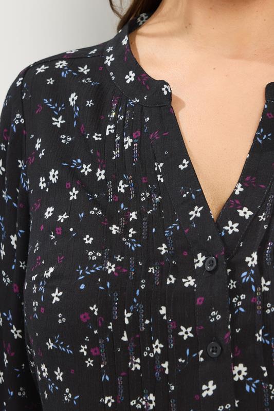 YOURS Plus Size Black Floral Pintuck Top | Yours Clothing 4