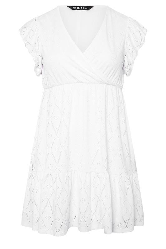 YOURS Plus Size White Wrap Pointelle Dress | Yours Clothing 5