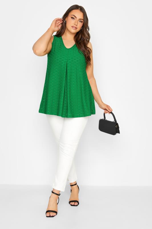 YOURS Plus Size Green Pointelle Vest Top | Yours Clothing 2