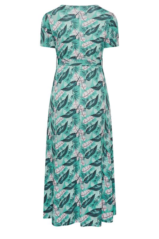 YOURS Plus Size Turquoise Green Leaf Print Maxi Wrap Dress | Yours Clothing 7