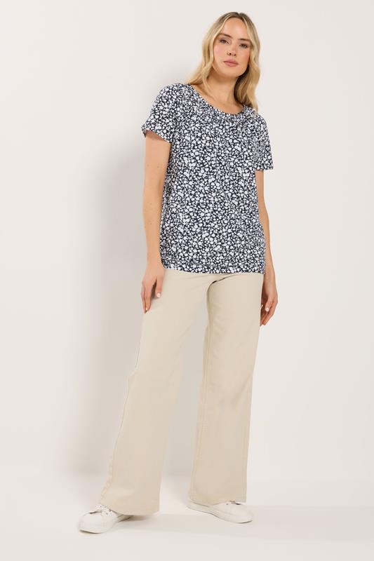 LTS Tall Women's Navy Blue Paisley Bubble Hem T-Shirt | Long Tall Sally 1