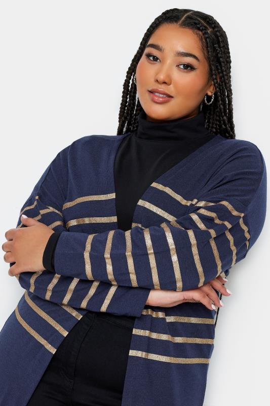 YOURS Plus Size Blue Metallic Striped Cardigan | Yours Clothing 4