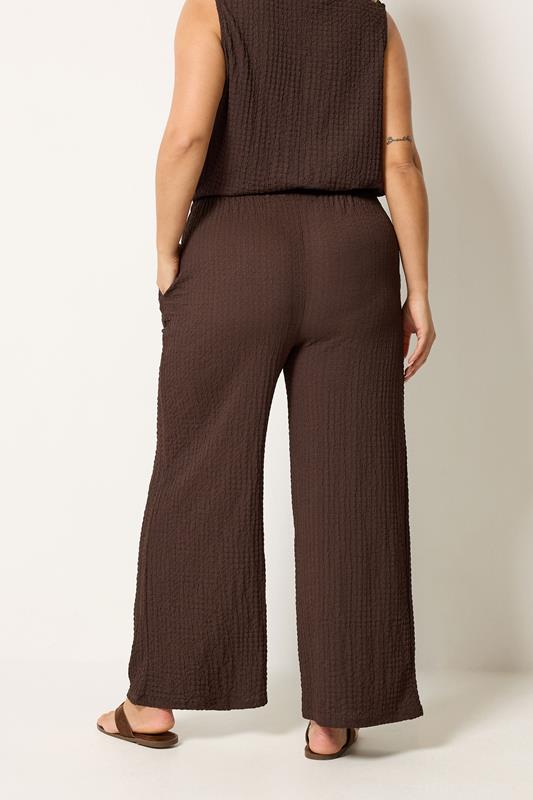 YOURS Plus Size Brown Bubble Texture Wide Leg Trousers | Yours Clothing 2