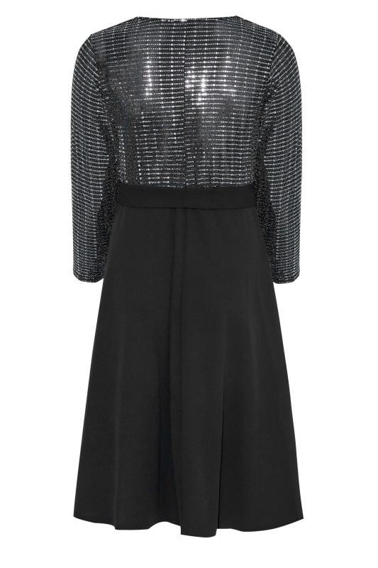 YOURS LONDON Curve Black & Silver Sequin Wrap Skater Dress | Yours Clothing 7