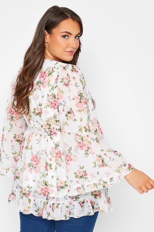 YOURS LONDON Curve White Floral Ruffle Wrap Top 3