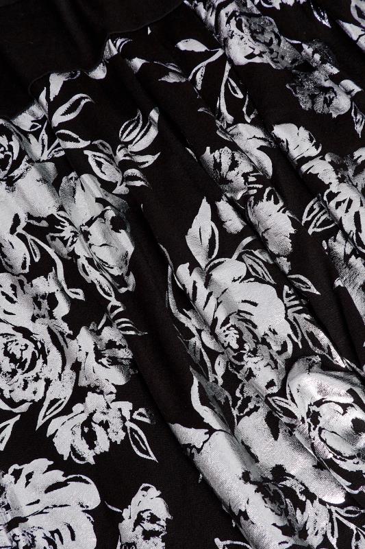 YOURS LUXURY Plus Size Black & Silver Foil Floral Print Wrap Dress | Yours Clothing 9
