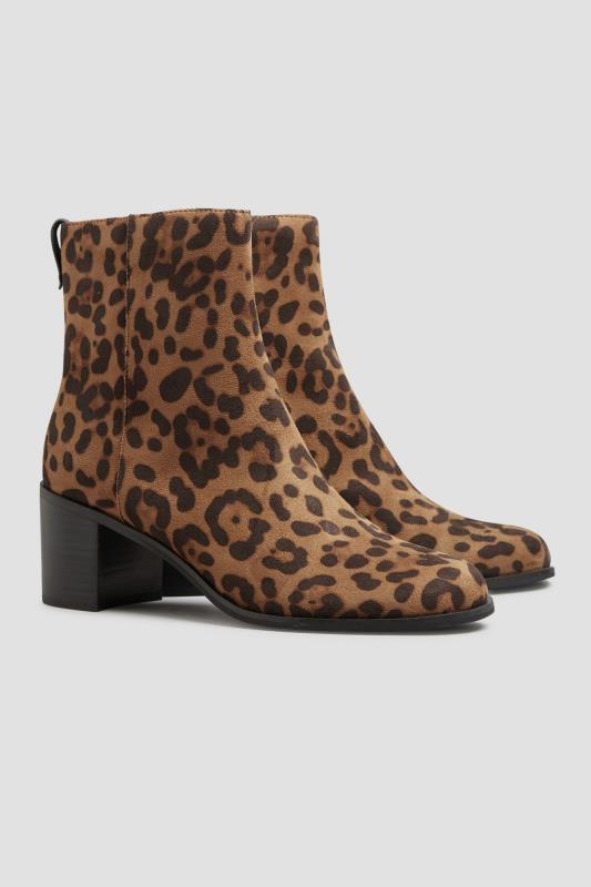 Tall  LTS Brown Leopard Print Block Heel Ankle Boots In Standard D Fit