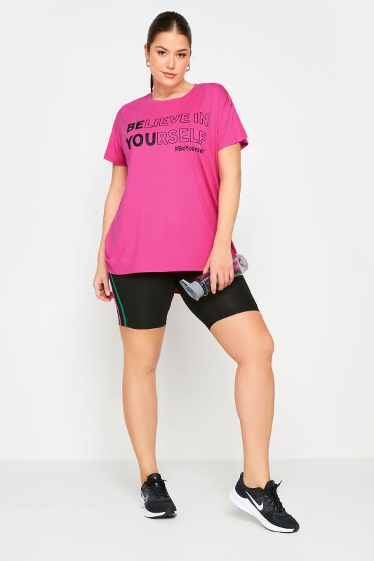 YOURS ACTIVE Plus Size Pink 'Believe In Yourself' Top | Yours Clothing 3