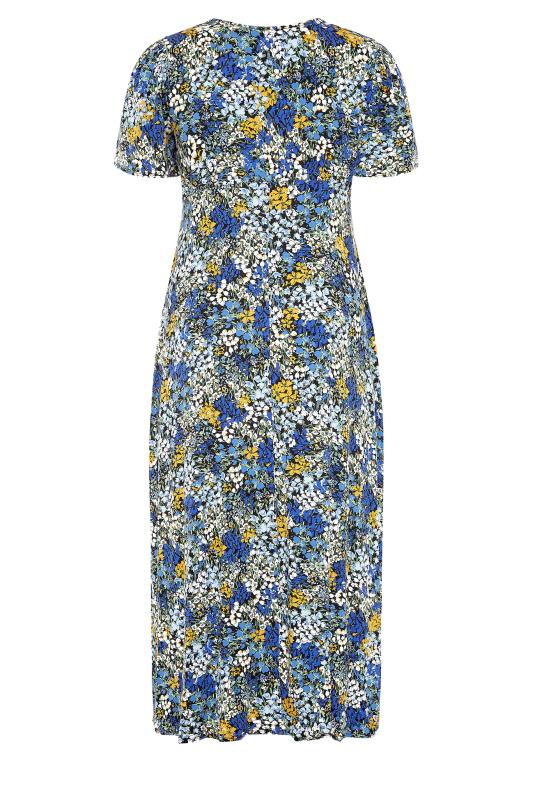 YOURS LONDON Blue Floral V-Neck Tea Dress | Yours Clothing 8