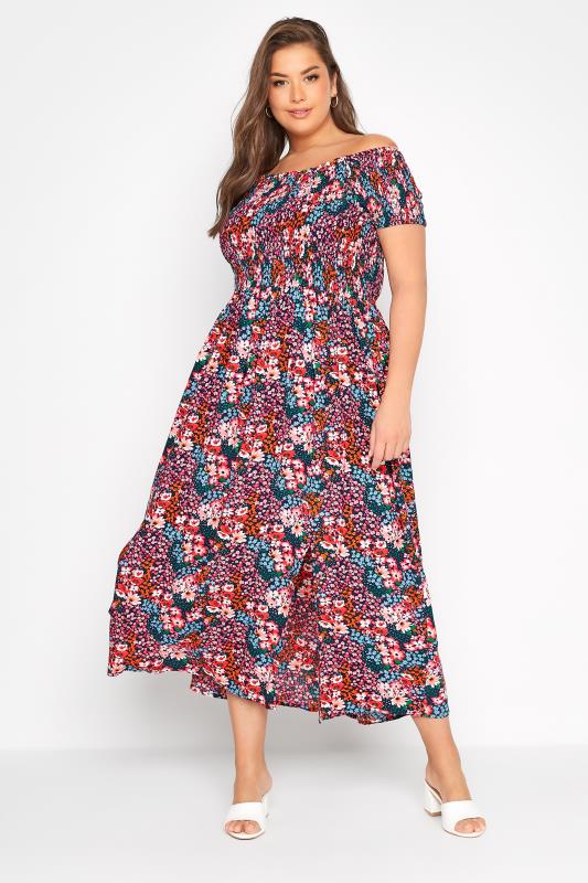 Plus Size Pink Floral Print Bardot Maxi Dress | Yours Clothing 2