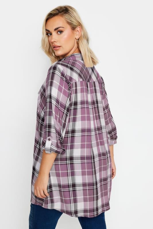 YOURS Plus Size Purple Check Print Boyfriend Shirt | Yours Clothing 4