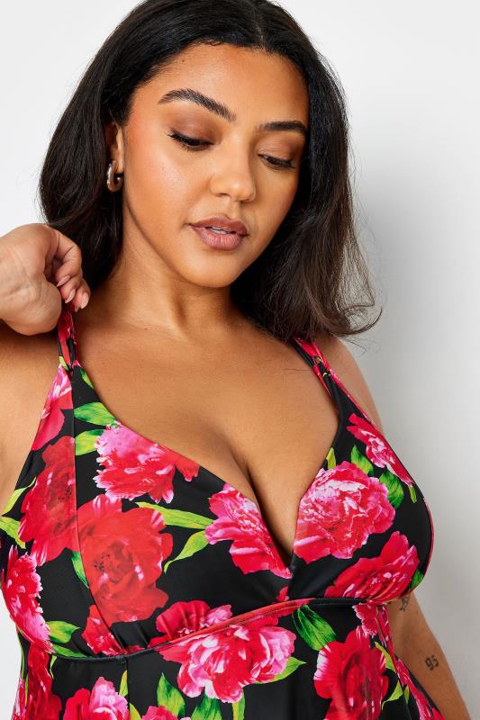 YOURS Plus Size Red Floral Print Hanky Hem Swim Dress | Yours Clothing 4
