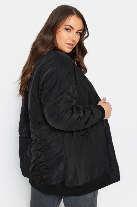 YOURS Plus Size Black Longline Bomber Jacket | Yours Clothing 3