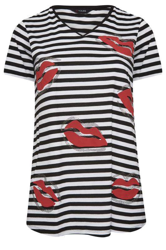 YOURS Plus Size Black Stripe Lips Printed T-Shirt | Yours Clothing 6
