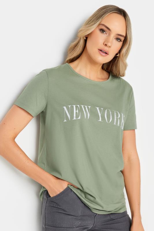  Grande Taille LTS Tall Sage Green 'New York' Print T-Shirt